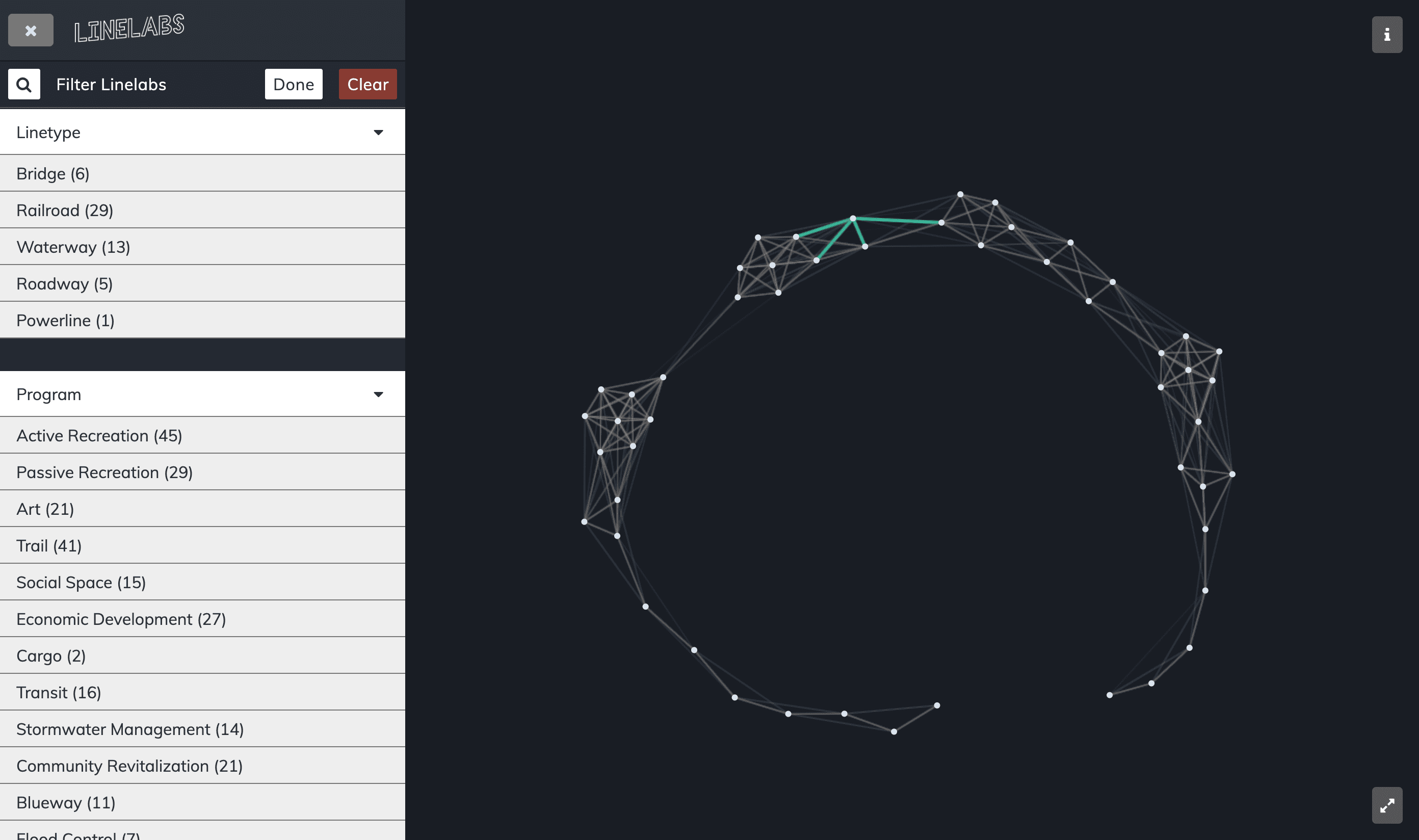 Filter projects by infrastucture type, activities, and length